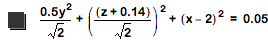 0.5*y^2/sqrt(2)+[[z+0.14]/sqrt(2)]^2+[x-2]^2=0.05