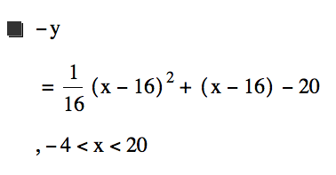 -y=1/16*[x-16]^2+[x-16]-20,-4<x<20