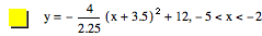 y=-(4/2.25*[x+3.5]^2)+12,-5<x<-2