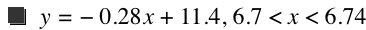y=-(0.28*x)+11.4,6.7<x<6.74