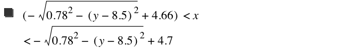 [-sqrt(0.78^2-[y-8.5]^2)+4.66]<x<-sqrt(0.78^2-[y-8.5]^2)+4.7