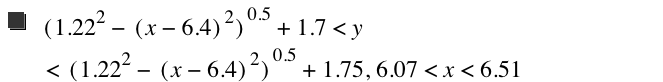 [1.22^2-[x-6.4]^2]^0.5+1.7<y<[1.22^2-[x-6.4]^2]^0.5+1.75,6.07<x<6.51