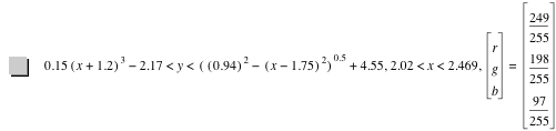 0.15*[x+1.2]^3-2.17<y<[[0.9399999999999999]^2-[x-1.75]^2]^0.5+4.55,2.02<x<2.469,vector(r,g,b)=vector(249/255,198/255,97/255)