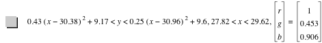 0.43*[x-30.38]^2+9.17<y<0.25*[x-30.96]^2+9.6,27.82<x<29.62,vector(r,g,b)=vector(1,0.453,0.906)