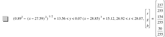 [0.89^2-[x-27.59]^2]^(1/2)+13.56<y<0.07000000000000001*[x-28.85]^3+15.12,26.92<x<28.07,vector(r,g,b)=vector(237/255,154/255,50/255)