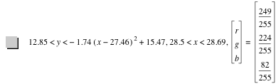 12.85<y<-(1.74*[x-27.46]^2)+15.47,28.5<x<28.69,vector(r,g,b)=vector(249/255,224/255,82/255)