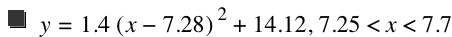 y=1.4*[x-7.28]^2+14.12,7.25<x<7.7