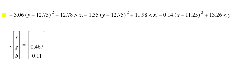-(3.06*[y-12.75]^2)+12.78>x,-(1.35*[y-12.75]^2)+11.98<x,-(0.14*[x-11.25]^2)+13.26<y,vector(r,g,b)=vector(1,0.467,0.11)