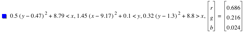 0.5*[y-0.47]^2+8.789999999999999<x,1.45*[x-9.17]^2+0.1<y,0.32*[y-1.3]^2+8.800000000000001>x,vector(r,g,b)=vector(0.6860000000000001,0.216,0.024)