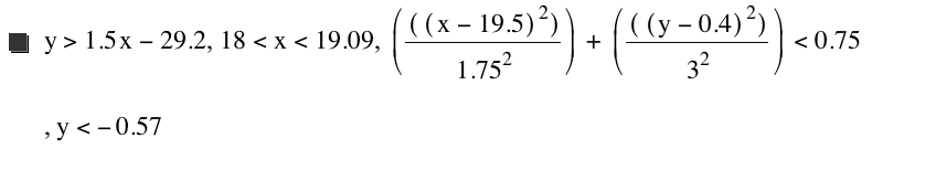 y>1.5*x-29.2,18<x<19.09,[[[x-19.5]^2]/1.75^2]+[[[y-0.4]^2]/3^2]<0.75,y<-0.57