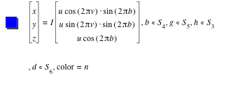 vector(x,y,z)=I*vector(u*cos([2*pi*v])*sin([2*pi*b]),u*sin([2*pi*v])*sin([2*pi*b]),u*cos([2*pi*b])),in(b,S_4),in(g,S_5),in(h,S_3),in(d,S_6),'color'=n