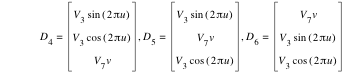 D_4=vector(V_3*sin([2*pi*u]),V_3*cos([2*pi*u]),V_7*v),D_5=vector(V_3*sin([2*pi*u]),V_7*v,V_3*cos([2*pi*u])),D_6=vector(V_7*v,V_3*sin([2*pi*u]),V_3*cos([2*pi*u]))