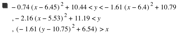 -(0.74*[x-6.45]^2)+10.44<y<-(1.61*[x-6.4]^2)+10.79,-(2.16*[x-5.53]^2)+11.19<y,[-(1.61*[y-10.75]^2)+6.54]>x