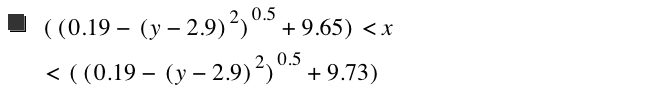 [[0.19-[y-2.9]^2]^0.5+9.65]<x<[[0.19-[y-2.9]^2]^0.5+9.73]