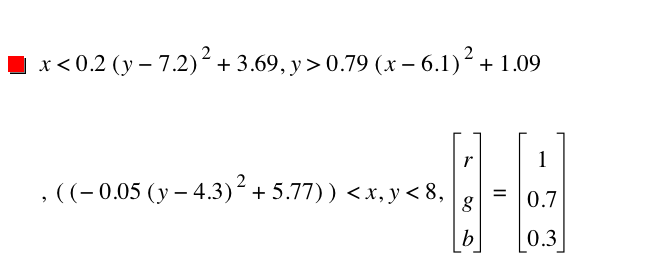 x<0.2*[y-7.2]^2+3.69,y>0.79*[x-6.1]^2+1.09,[[-(0.05*[y-4.3]^2)+5.77]]<x,y<8,vector(r,g,b)=vector(1,0.7,0.3)