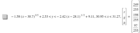 -(1.58*[x-30.7]^0.5)+2.53<y<-(2.42*[x-28.1]^(1/2))+9.109999999999999,30.95<x<31.27,vector(r,g,b)=vector(249/255,198/255,97/255)