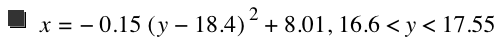 x=-(0.15*[y-18.4]^2)+8.01,16.6<y<17.55