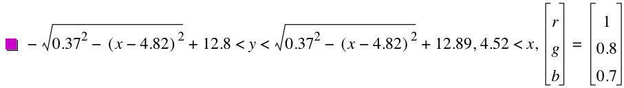 -sqrt(0.37^2-[x-4.82]^2)+12.8<y<sqrt(0.37^2-[x-4.82]^2)+12.89,4.52<x,vector(r,g,b)=vector(1,0.8,0.7)