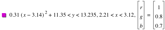 0.31*[x-3.14]^2+11.35<y<13.235,2.21<x<3.12,vector(r,g,b)=vector(1,0.8,0.7)