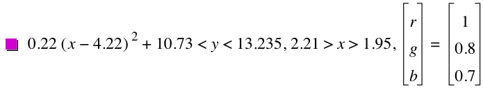 0.22*[x-4.22]^2+10.73<y<13.235,2.21>x>1.95,vector(r,g,b)=vector(1,0.8,0.7)
