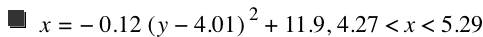 x=-(0.12*[y-4.01]^2)+11.9,4.27<x<5.29